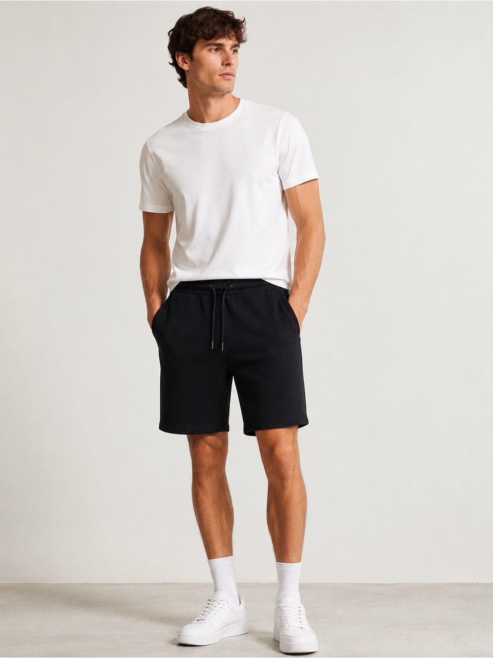Zara Men’s Black Cotton Jogger Shorts Drawstring Size M
